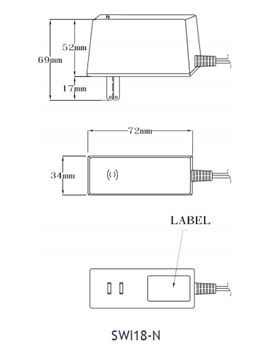 Technische Zeichnung - CUI Inc SWI18 Wandsteckeradapter